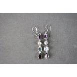 Pair of Silver Amethyst, Garnet and Topaz Drop Earrings