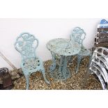 Pair of metal garden chairs and table