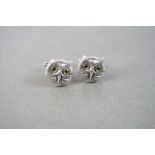 Pair of Silver Owl Shaped Cufflinks with Glass Eyes