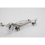 Continental Hallmarked Silver Dachshund Brooch, approx 83mm long in total, with pin fitting and