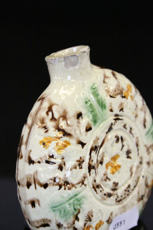 Oriental Glazed Stoneware Moon type Flask with abstract decoration, approx 11cm diameter, lacks - Image 6 of 7