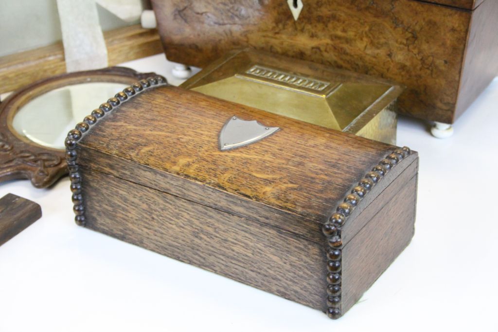 19th century twin sarcophagus tea caddy ,an Art Nouveau Hand Mirror, Two Art Deco picture frames and - Image 4 of 5