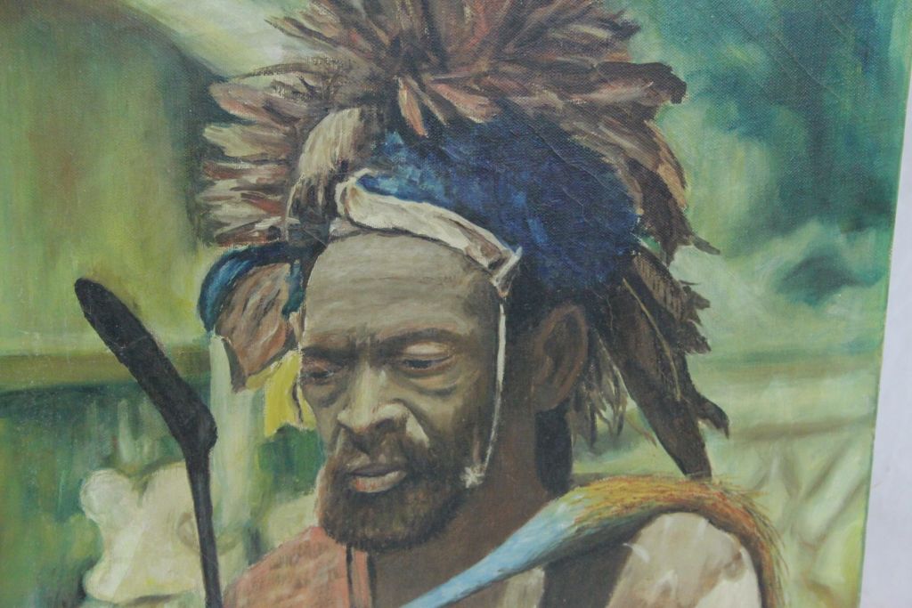 Mid 20th century oil on canvas portrait of an African Congo, Lorelle Cheif titled verso - Image 2 of 2