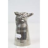 English Pewter ' Fox Head ' Stirrup Cup, 11cms