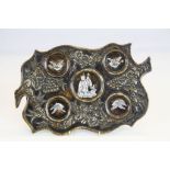 Oriental Soapstone style Tray with Floral decoration and set with five Mother of Pearl images,