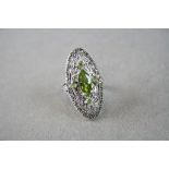 Silver Marcasite and Peridot Dress Ring in the Art Deco Style
