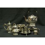 A Waring and Gillows silver plated spirit kettle and a quantity of other silver plate.