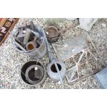 Collection of vintage tools, galvanised bucket and watering can etc.