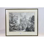 Antique Hogarth Engraving dated 1733 of Southwark Fair .