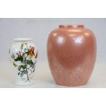 Pink lustre Poole vase and Portmeirion botanic flower and butterfly vase