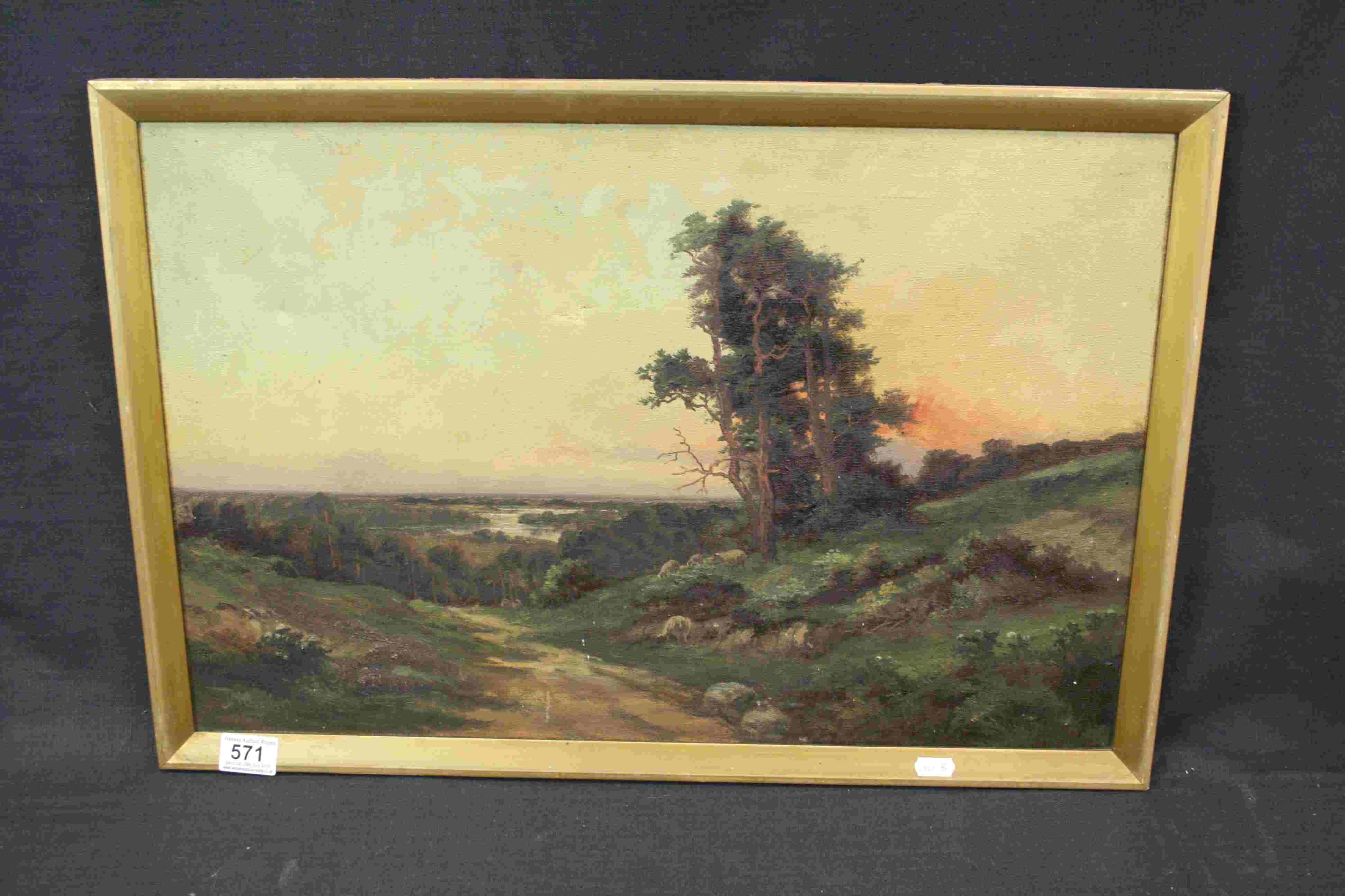 Antique oil on canvas rural scene with sheep indistinctly signed - Image 2 of 3