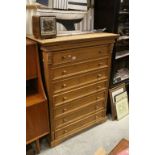 Continental Pine Chest of Six Long Drawers with carved column sides, 101cms wide x 130cms high