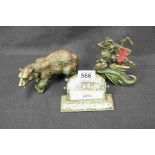 Vintage George and the Dragon leather rack, cast brass figure of a bear, vintage desktop calendar