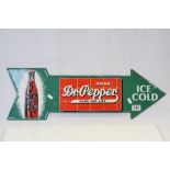 Vintage Tinplate Advertising sign, Arrow shaped for "Dr Peppers. approx 69 x 23cm