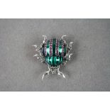 Silver Enamel Set Bug Pendant / Brooch with Ruby Panels