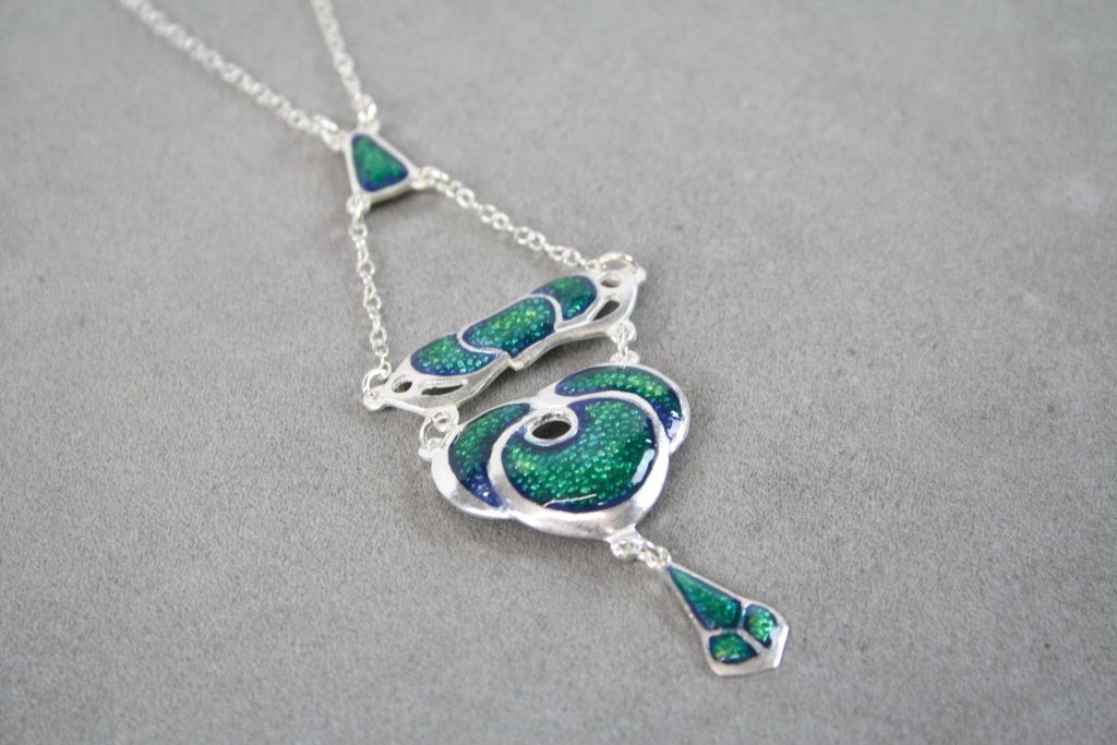 Silver and Enamel Pendant Necklace in the Charles Horner Style - Image 2 of 3