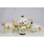 A four piece Keele Pottery fox hunting teaset.