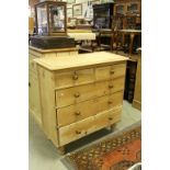 19th century Pine Chest of Two Short over Three Long Drawers with replaced Brass Handles and