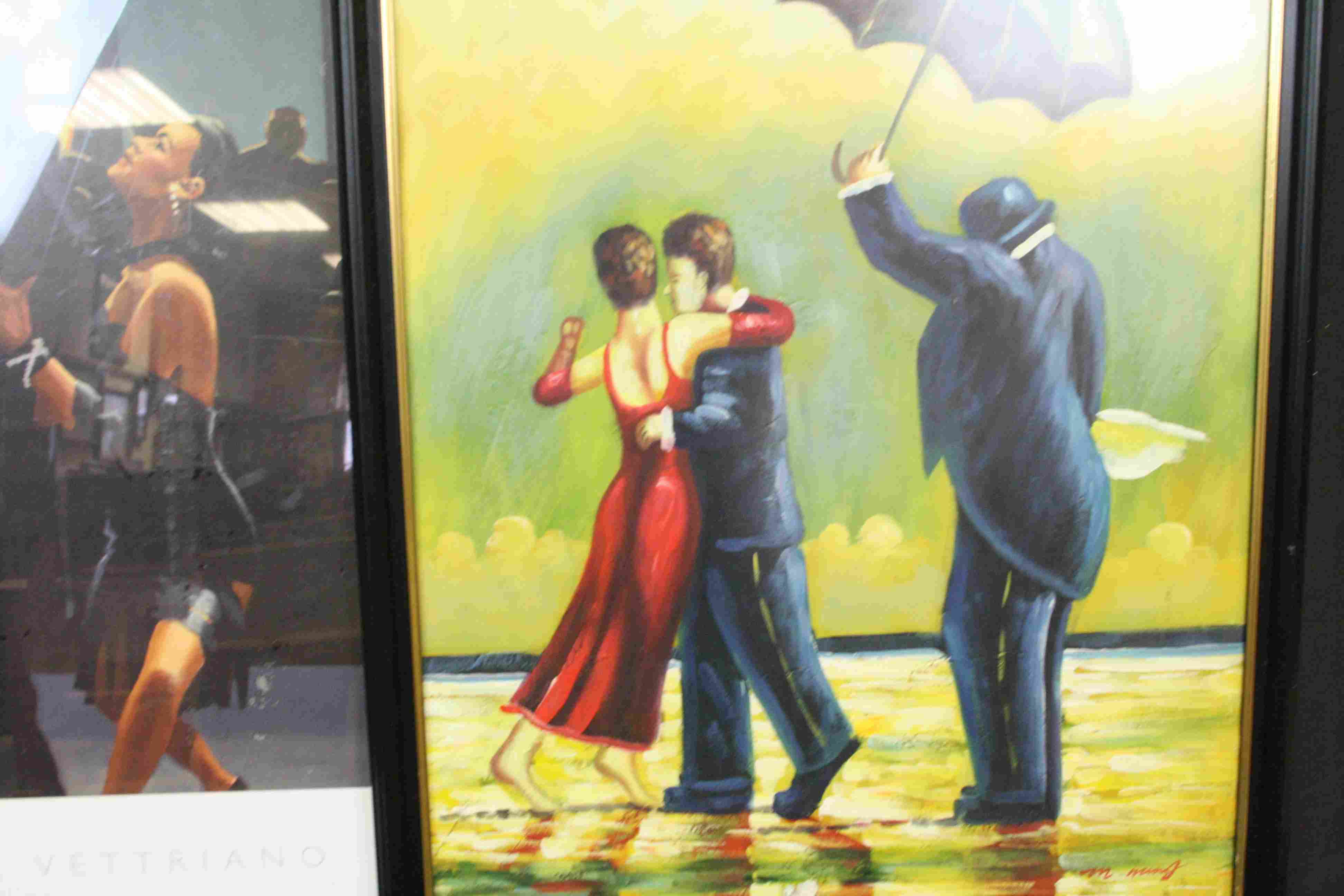 After Jack Vettriano print of Tango Dancers together with an oil painting of dancers on a seascape - Image 2 of 3