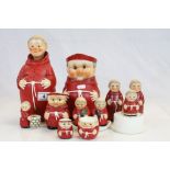 Collection of Goebel Hummel Friar Tuck Monk figures in Red to include; Stoppered Decanter,