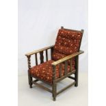 1940's Oak Reclining Fireside Chair with Barley-twist Supports