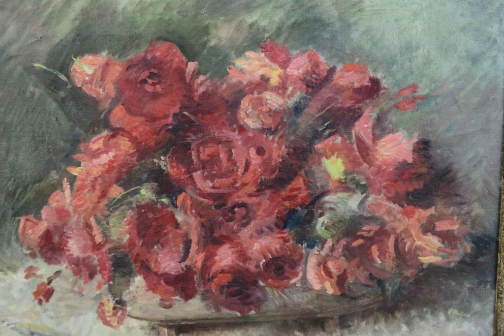 Indistincly signed oil on canvas still life painting flowers in a planter dimensions 46 x 61 cm - Image 2 of 2