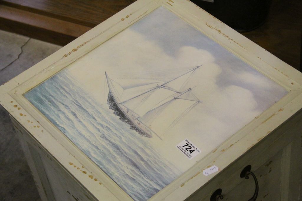 Square Painted Storage Box with Sailing Yacht design to top, 42cms wide x 44cms high - Image 2 of 3