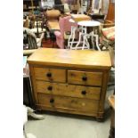 Victorian Cottage Chest of Two Short over Two Long Drawers raised on Bun Feet, 93cms wide x 41cms