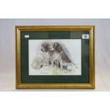 Nora Howarth Watercolour painting of two spaniel dogs signed, 20cms x 30cms