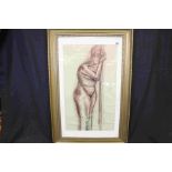 Louis Klein guilt framed pastel portrait female nude holding a staff