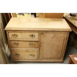 19th century Pine Dresser Base with Three Drawers flanked by a Cupboard, 103cms long x 77cms high