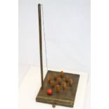 Vintage Pub Bar Skittles game, varnished & painted Wood with Brass chain for the ball and integral