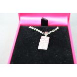 14ct White Gold Brillian Cut Diamond Pave Set Rectangular Pendant on Gold Chain