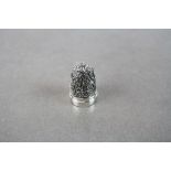 Silver Thimble with Embossed Decoration and Matching Pin Cushion