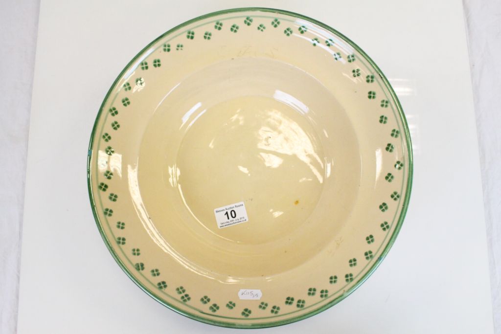 Slipware Bowl decorated with a cream glaze and green decoration, 36cms diameter - Image 5 of 5