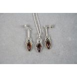 Silver Vintage Amber Necklace and Matching Earrings