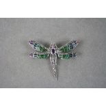 Silver Plique A Jour Dragon Fly Brooch with Amethyst Body