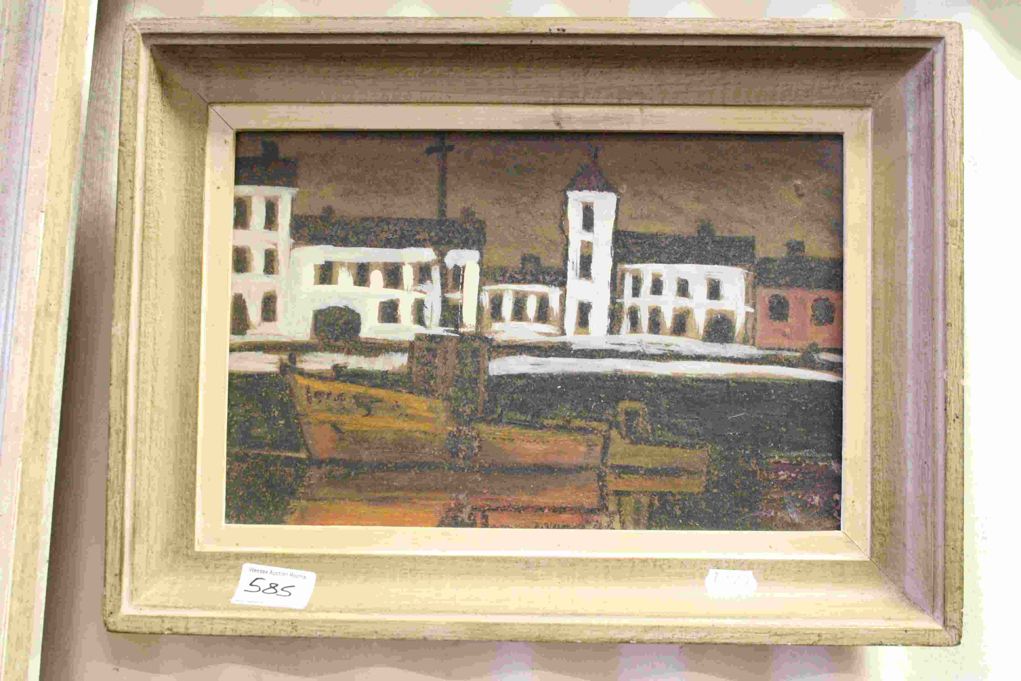 20th oil on board painting harbour scene unsigned - Image 2 of 3