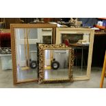 An antique gilt Gesso framed mirror and two large contemporary mirrors.