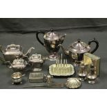A Collection of silver plated items to include teapots.