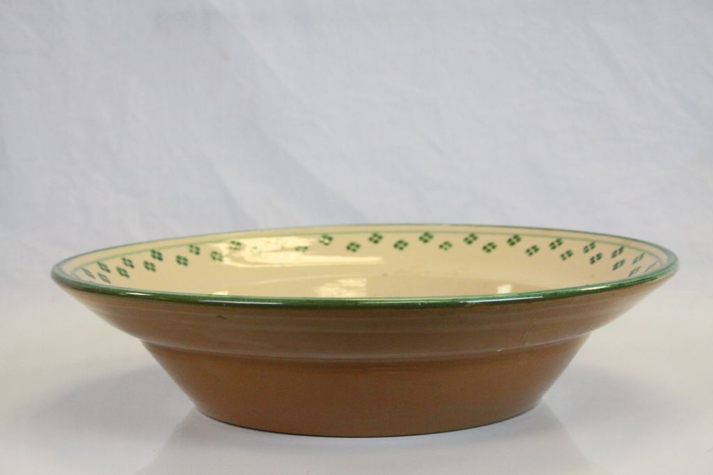 Slipware Bowl decorated with a cream glaze and green decoration, 36cms diameter - Image 2 of 5