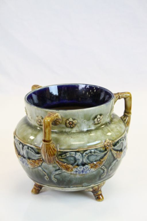 Early 20th century Royal Doulton three handled couldron pot no.6948 by Ether Beard - Image 2 of 6