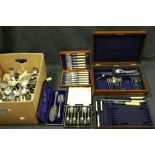 Large quantity of Silver Plated Flatware to include some boxed. and a oak cased part cutlery set.