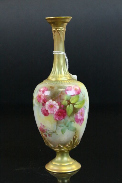 Royal Worcerster blush ivory Vase with rose decoration and green mark to base.