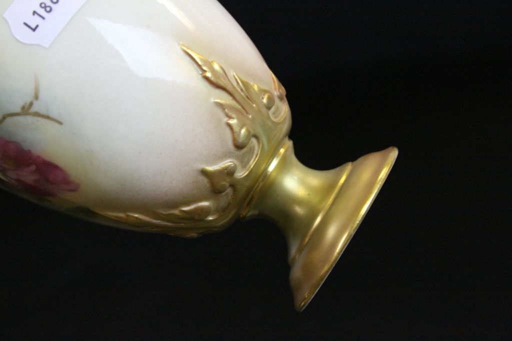 Royal Worcerster blush ivory Vase with rose decoration and green mark to base. - Image 4 of 5