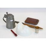 Quantity of sundries to include leather cigar case, oriental paper knife, pewter tankard dated 1779,