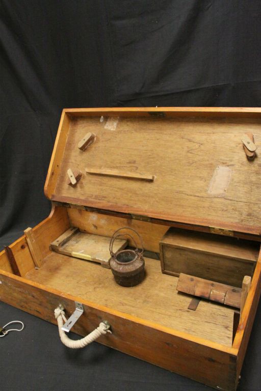 Large vintage wooden toolbox with two drawers of vintage tools to include chisels, planes, Rabone m - Image 10 of 10