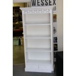 White Finished Bookcase with two small drawers below, 89cms wide x 180cms high