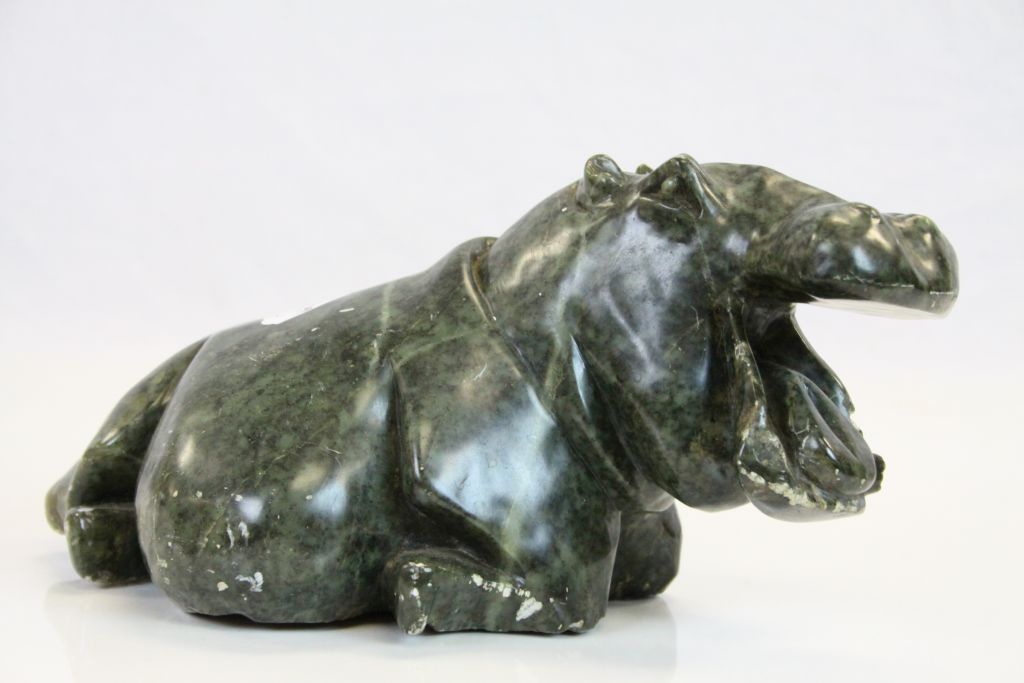 Carved African stone hippo figure