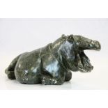Carved African stone hippo figure